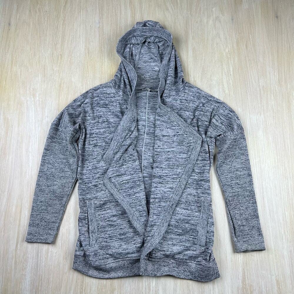 Athleta Heathered Gray Blissful Open Front Wrap Hooded Cardigan Sweater Medium